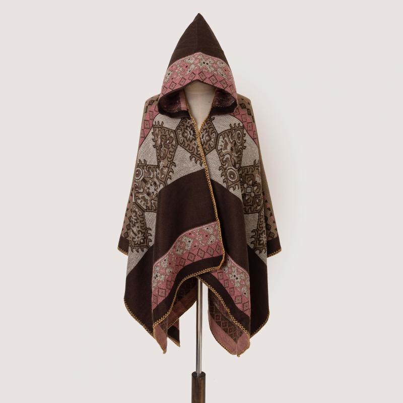 Oversized Hoodie Scarf Blanket Shawl Boho Plaid Block Print Tassel