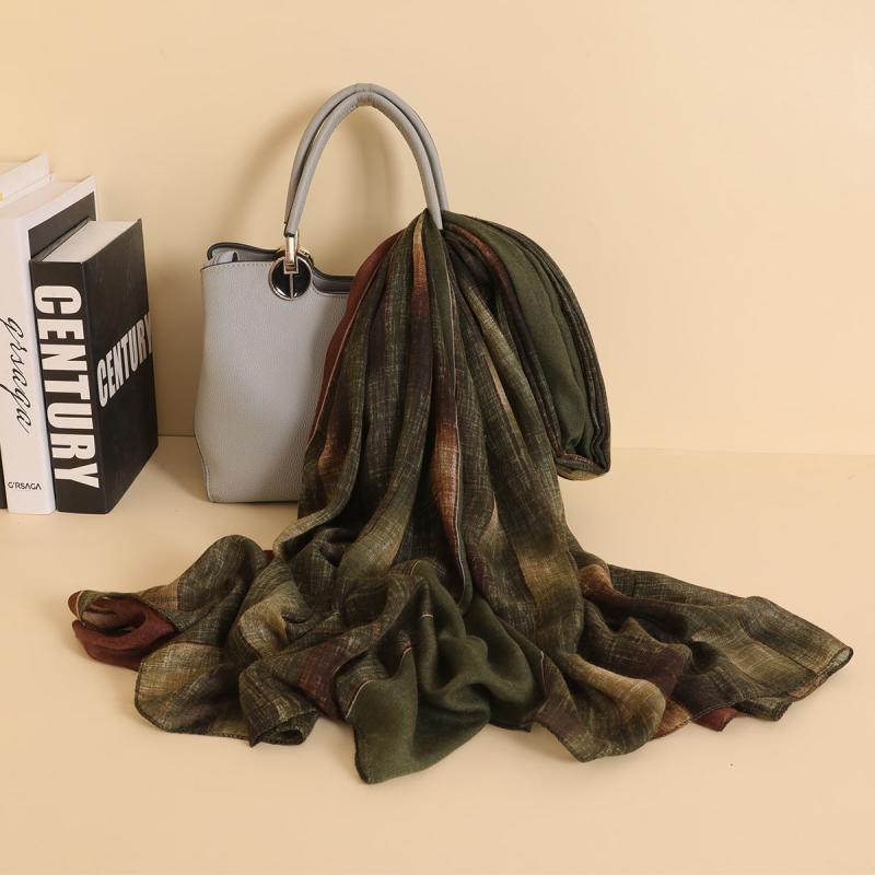Colorblock Gradient Striped Green Thin Scarf 180x90cm