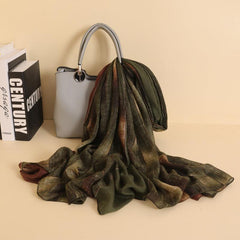 Colorblock Gradient Striped Green Thin Scarf 180x90cm