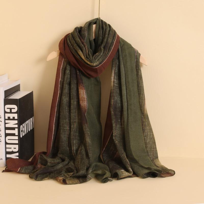 Colorblock Gradient Striped Green Thin Scarf 180x90cm