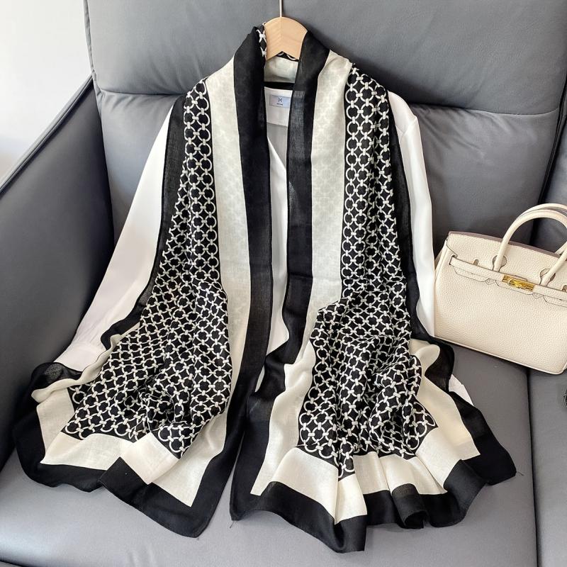 Classic Linen Scarf Autumn Winter Print Long Shawl