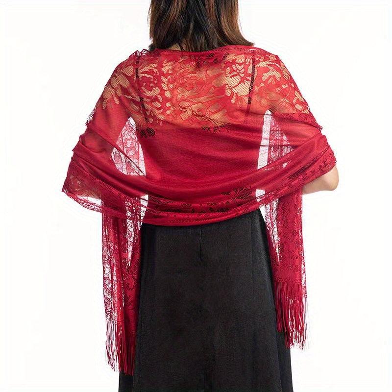 Floral Lace Hollow Scarf Shawl Embroidery Tassel Wrap Women Wedding Bridal Shawl