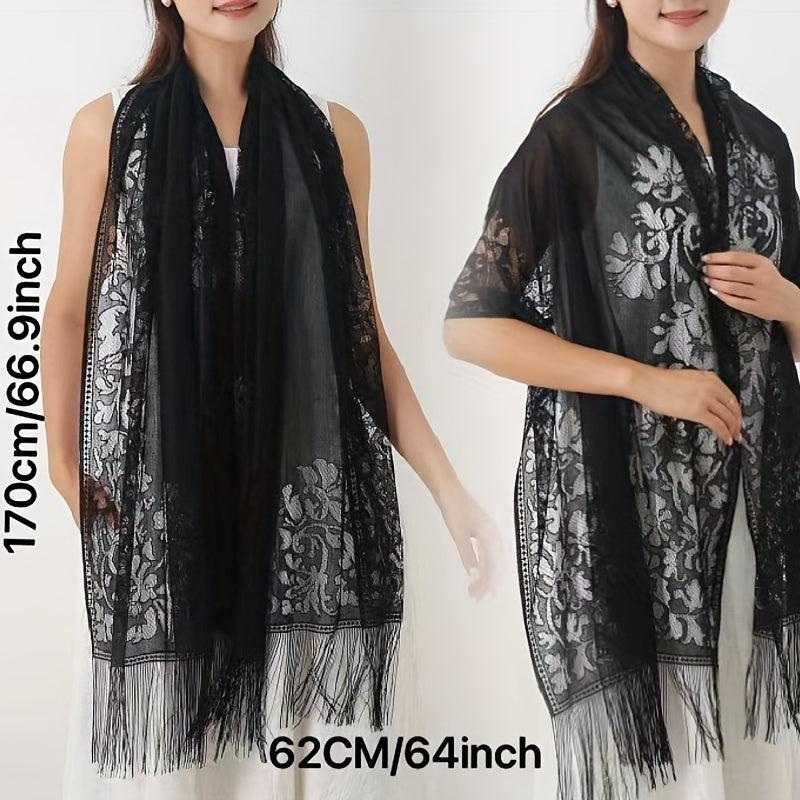 Floral Lace Hollow Scarf Shawl Embroidery Tassel Wrap Women Wedding Bridal Shawl