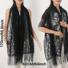 Floral Lace Hollow Scarf Shawl Embroidery Tassel Wrap Women Wedding Bridal Shawl