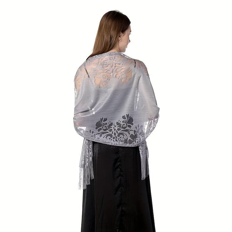 Floral Lace Hollow Scarf Shawl Embroidery Tassel Wrap Women Wedding Bridal Shawl