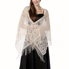 Floral Lace Hollow Scarf Shawl Embroidery Tassel Wrap Women Wedding Bridal Shawl