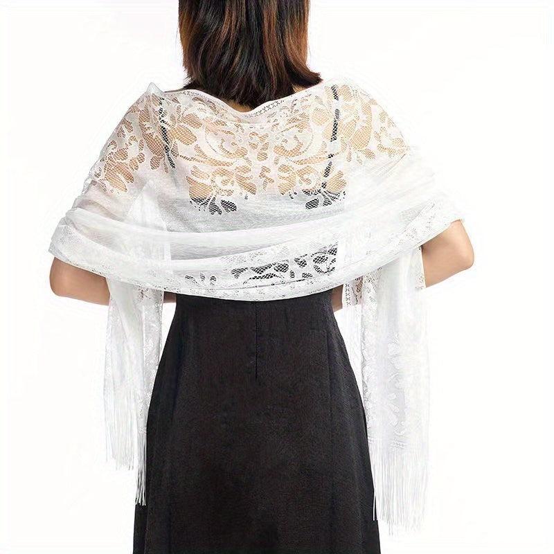 Floral Lace Hollow Scarf Shawl Embroidery Tassel Wrap Women Wedding Bridal Shawl