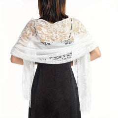 Floral Lace Hollow Scarf Shawl Embroidery Tassel Wrap Women Wedding Bridal Shawl