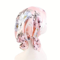 Pink Satin Turban Head Wrap Bonnet Chemo Hat Elastic Hijab Cap Beanie