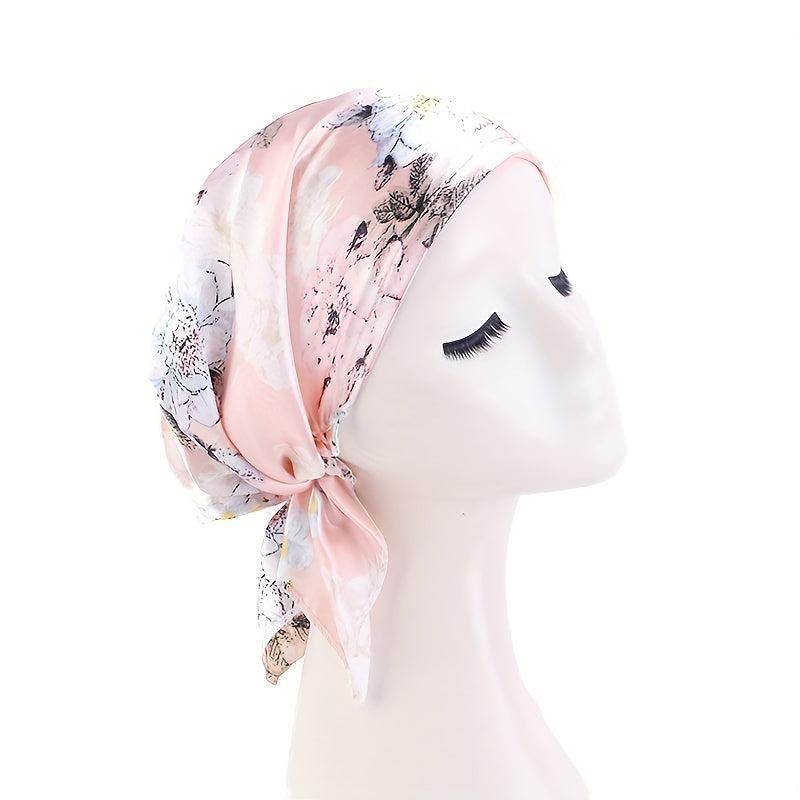 Pink Satin Turban Head Wrap Bonnet Chemo Hat Elastic Hijab Cap Beanie
