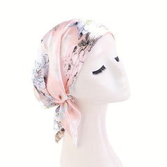 Pink Satin Turban Head Wrap Bonnet Chemo Hat Elastic Hijab Cap Beanie