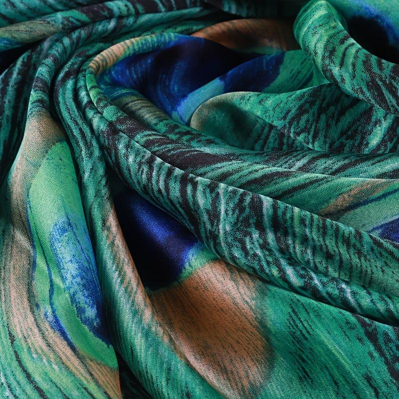 Green Peacock Feather Print Scarf Boho Vintage Shawl Women Casual