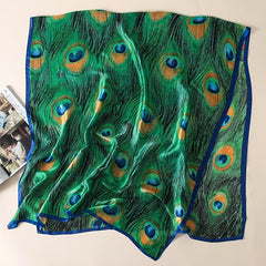Green Peacock Feather Print Scarf Boho Vintage Shawl Women Casual