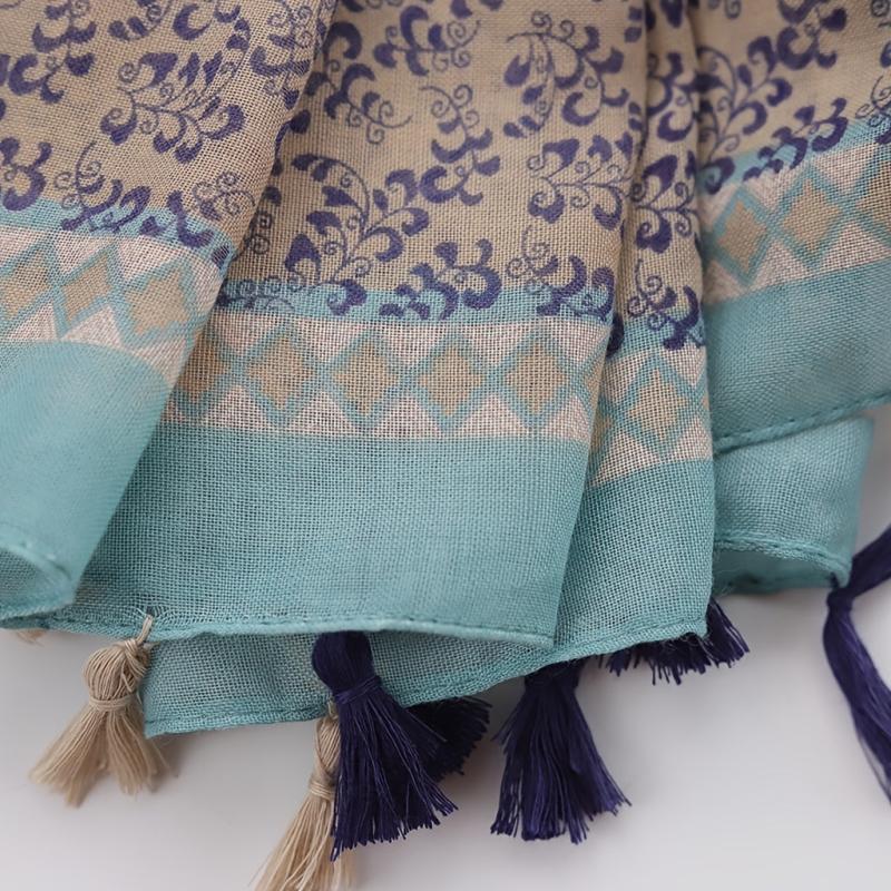 Bohemian Tassel Vintage Scarf Floral Geometric Print Shawl