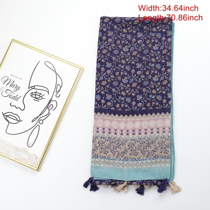Bohemian Tassel Vintage Scarf Floral Geometric Print Shawl