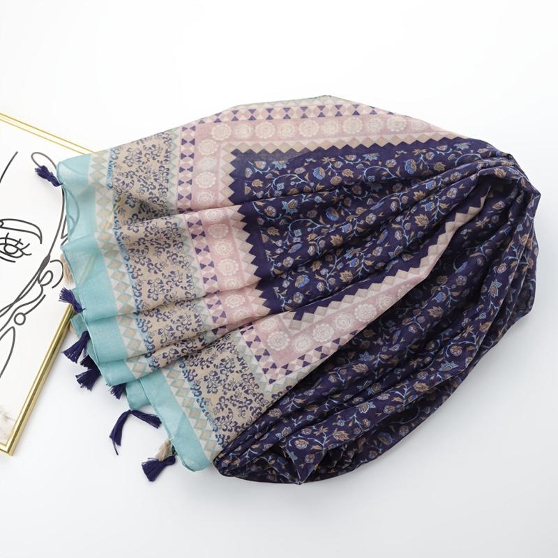 Bohemian Tassel Vintage Scarf Floral Geometric Print Shawl