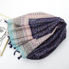 Bohemian Tassel Vintage Scarf Floral Geometric Print Shawl