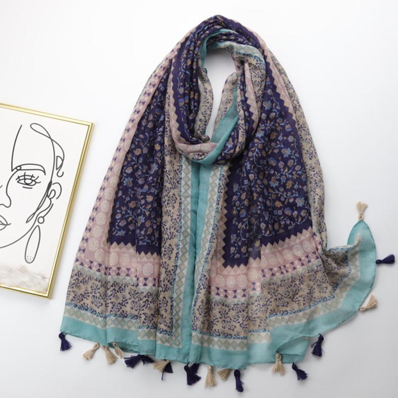 Bohemian Tassel Vintage Scarf Floral Geometric Print Shawl
