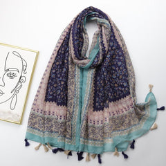 Bohemian Tassel Vintage Scarf Floral Geometric Print Shawl