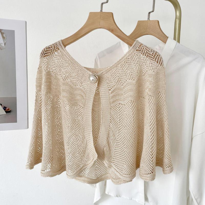 Knitted Hollow Embroidery Shawl Cardigan Scarf Women Solid Wraps