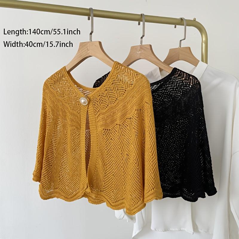 Knitted Hollow Embroidery Shawl Cardigan Scarf Women Solid Wraps