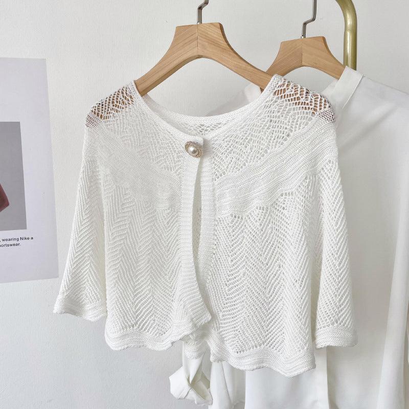 Knitted Hollow Embroidery Shawl Cardigan Scarf Women Solid Wraps