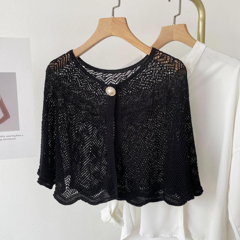 Knitted Hollow Embroidery Shawl Cardigan Scarf Women Solid Wraps