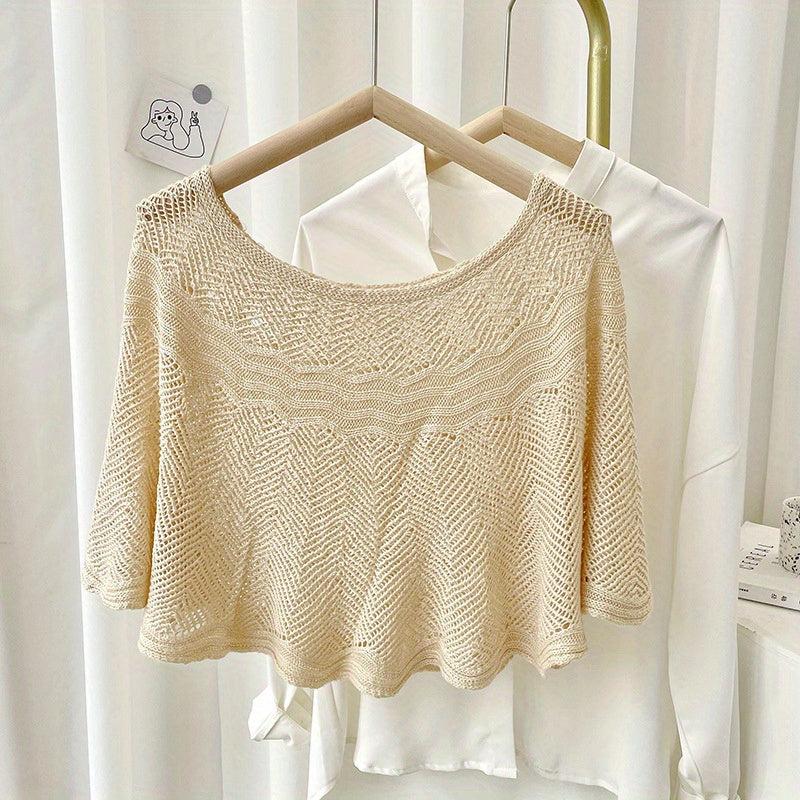 Hollow Out Knitted Shawl Solid Wrap Cape Ruffles Cardigan
