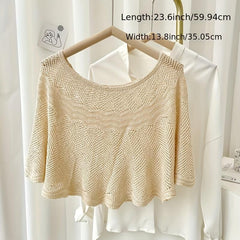 Hollow Out Knitted Shawl Solid Wrap Cape Ruffles Cardigan