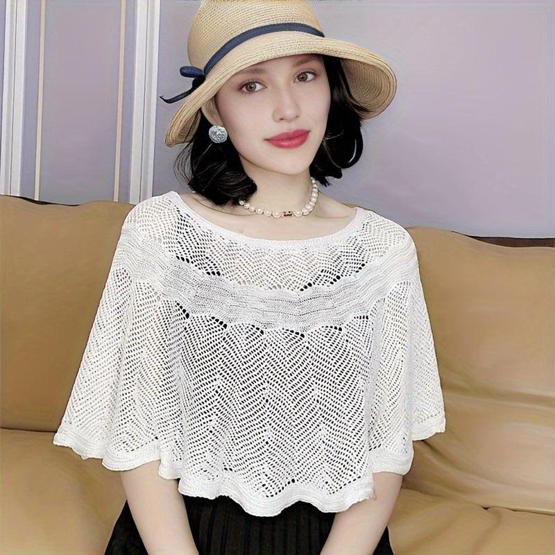 Hollow Out Knitted Shawl Solid Wrap Cape Ruffles Cardigan