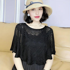 Hollow Out Knitted Shawl Solid Wrap Cape Ruffles Cardigan