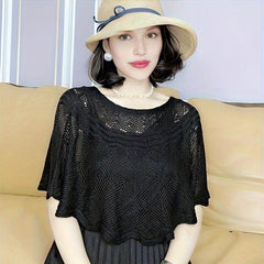 Hollow Out Knitted Shawl Solid Wrap Cape Ruffles Cardigan