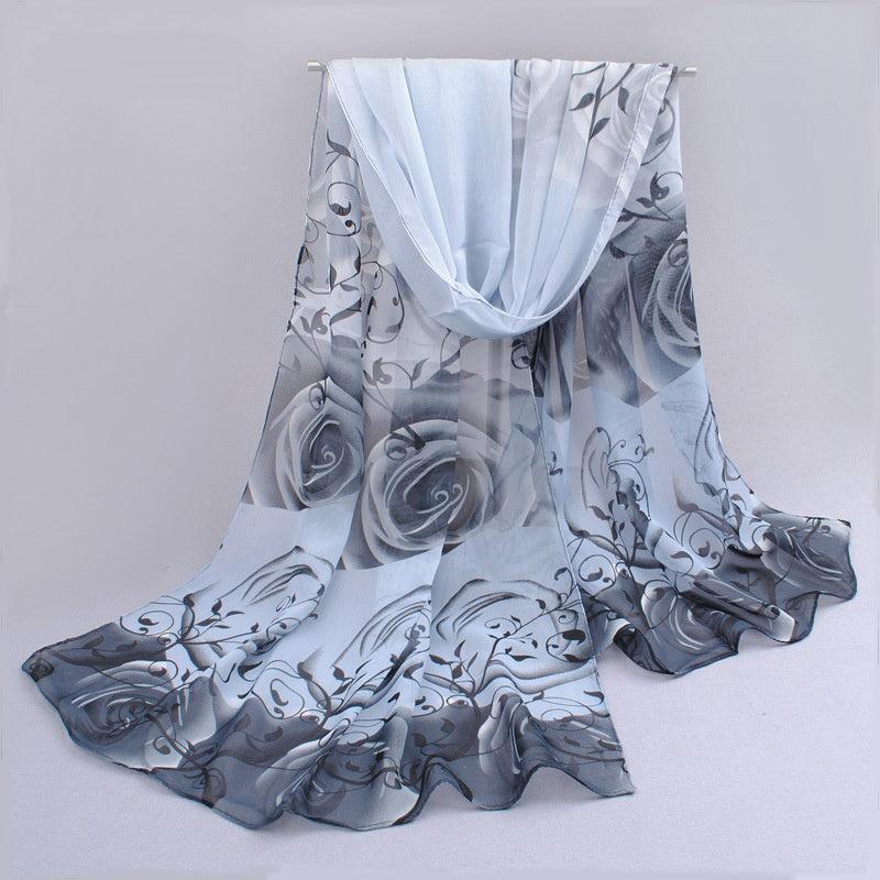 Vintage Floral Leaf Print Chiffon Silk Scarf