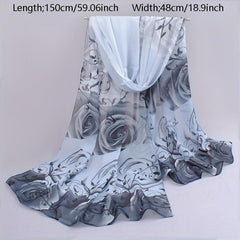 Vintage Floral Leaf Print Chiffon Silk Scarf