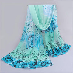 Vintage Floral Leaf Print Chiffon Silk Scarf