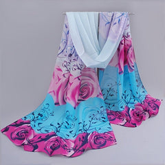 Vintage Floral Leaf Print Chiffon Silk Scarf