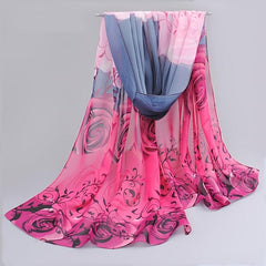 Vintage Floral Leaf Print Chiffon Silk Scarf