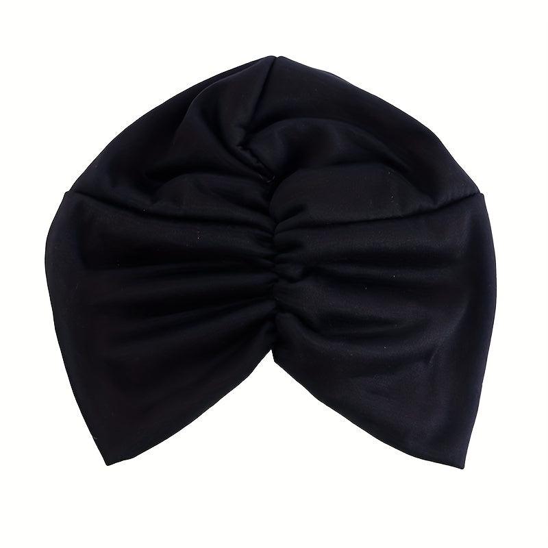 Knotted Pleated Head Wrap Solid Beanies Turban Women's Elastic Chemo Hat