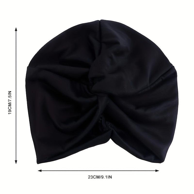 Knotted Pleated Head Wrap Solid Beanies Turban Women's Elastic Chemo Hat