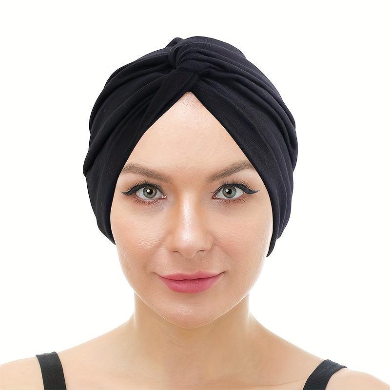 Knotted Pleated Head Wrap Solid Beanies Turban Women's Elastic Chemo Hat