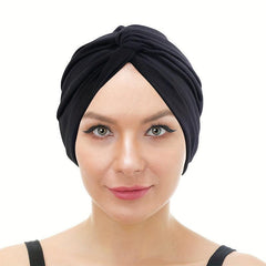 Knotted Pleated Head Wrap Solid Beanies Turban Women's Elastic Chemo Hat