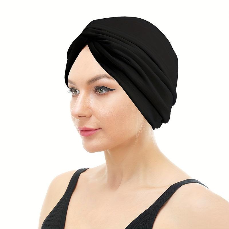 Knotted Pleated Head Wrap Solid Beanies Turban Women's Elastic Chemo Hat