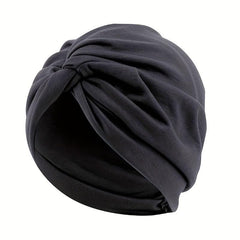 Knotted Pleated Head Wrap Solid Beanies Turban Women's Elastic Chemo Hat