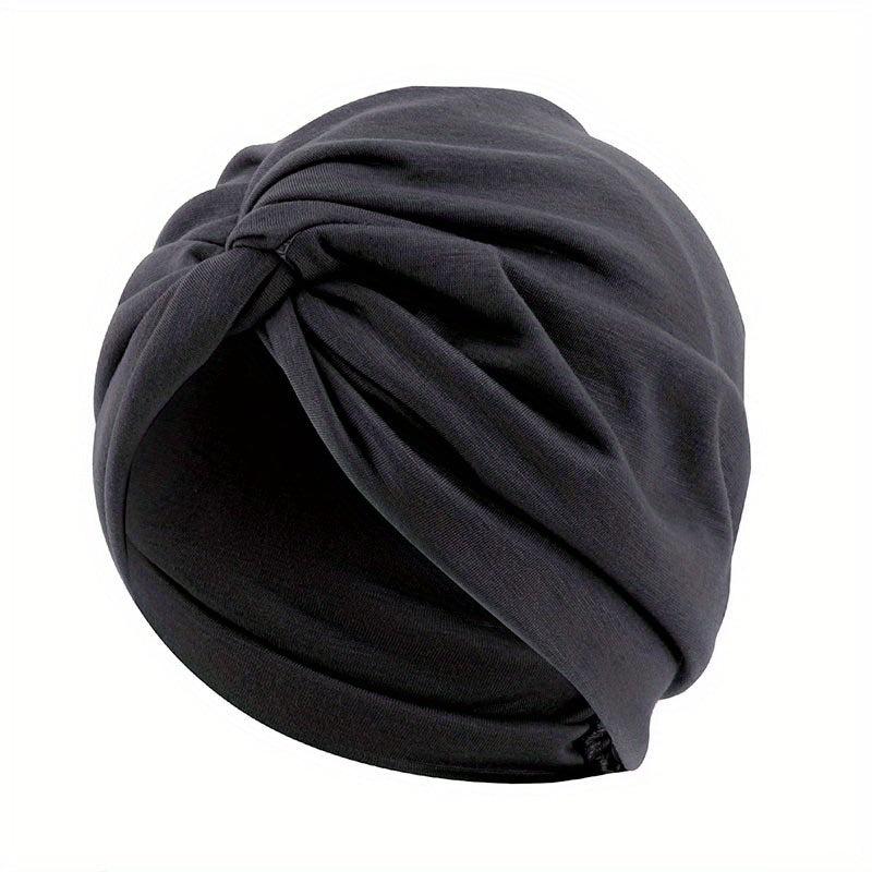 Knotted Pleated Head Wrap Solid Beanies Turban Women's Elastic Chemo Hat