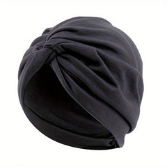 Knotted Pleated Head Wrap Solid Beanies Turban Women's Elastic Chemo Hat