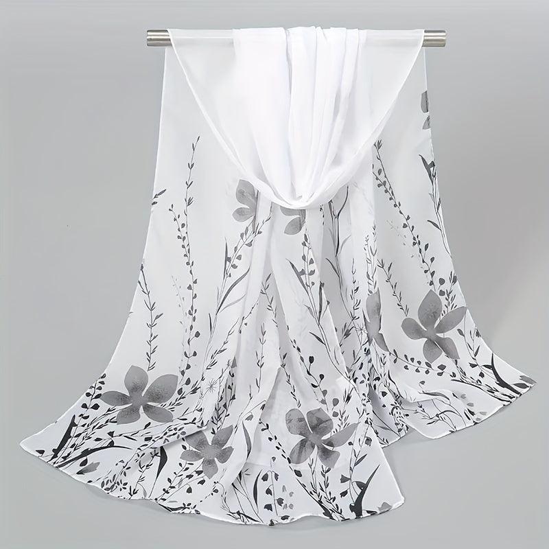 Flower Print Chiffon Scarf Solid Classic Thin Shawl Breathable Gauze Head Wrap