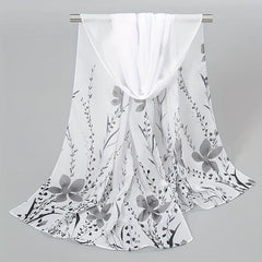 Flower Print Chiffon Scarf Solid Classic Thin Shawl Breathable Gauze Head Wrap