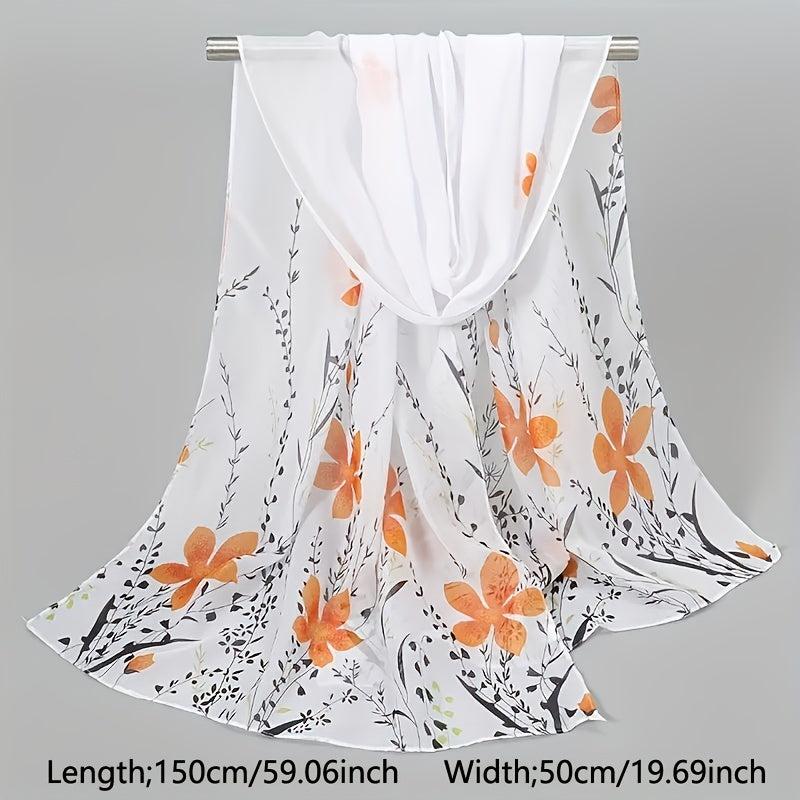 Flower Print Chiffon Scarf Solid Classic Thin Shawl Breathable Gauze Head Wrap