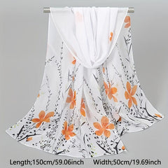 Flower Print Chiffon Scarf Solid Classic Thin Shawl Breathable Gauze Head Wrap