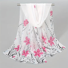 Flower Print Chiffon Scarf Solid Classic Thin Shawl Breathable Gauze Head Wrap